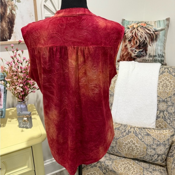 New Directions Mandarin Collar Red Sleeveless Blouse - Picture 3 of 5